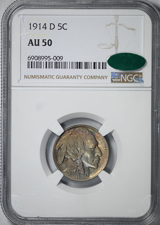 1914-D Buffalo Nickel 5C NGC AU50 CAC - TONED!