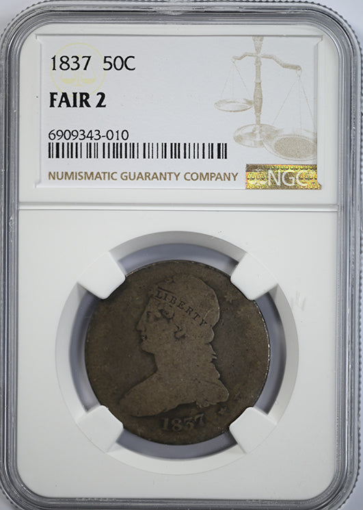 1837 Lowball Capped Bust Half Dollar 50C NGC FAIR 2 Obverse Slab