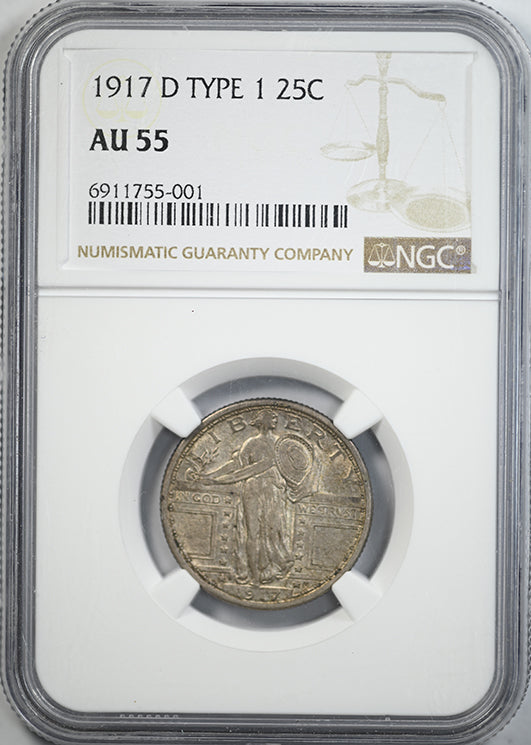1917-D Type 1 Standing Liberty Quarter 25C NGC AU55