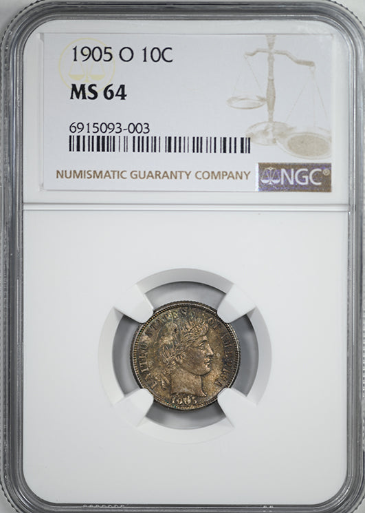 1905-O Barber Dime 10C NGC MS64
