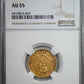 1854 Indian Princess Gold Three Dollar Piece $3 NGC AU55