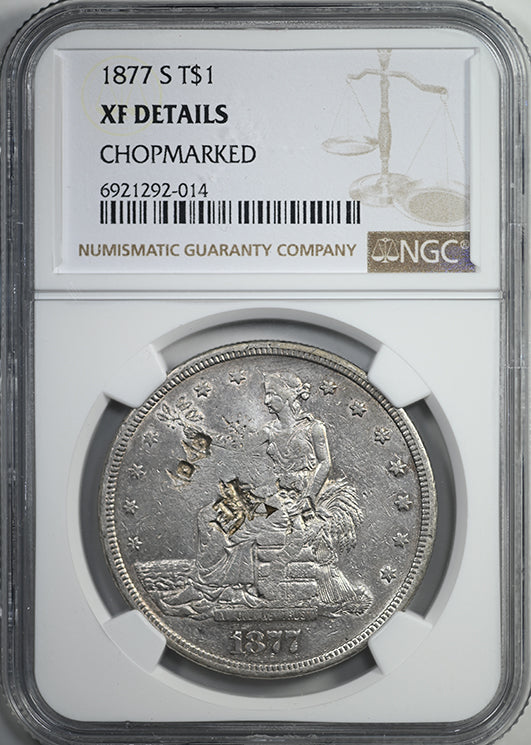 1877-S Trade Dollar T$1 NGC XF Details - Chopmarked