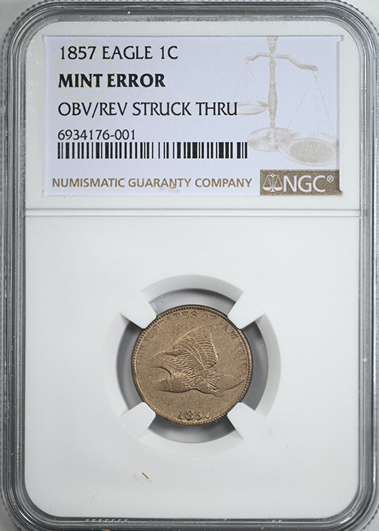 1857 Flying Eagle Cent 1C NGC Mint Error Obverse/Reverse Struck Thru