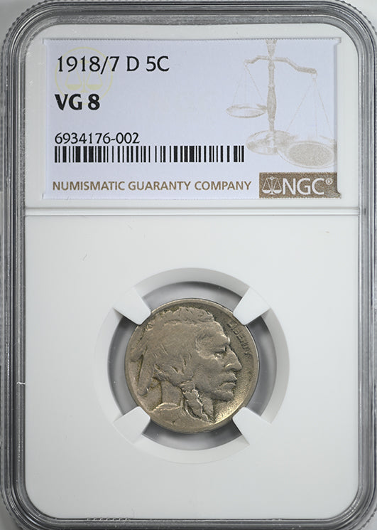 1918/7-D Buffalo Nickel 5C NGC VG8 with Original 1982 ANA Certification