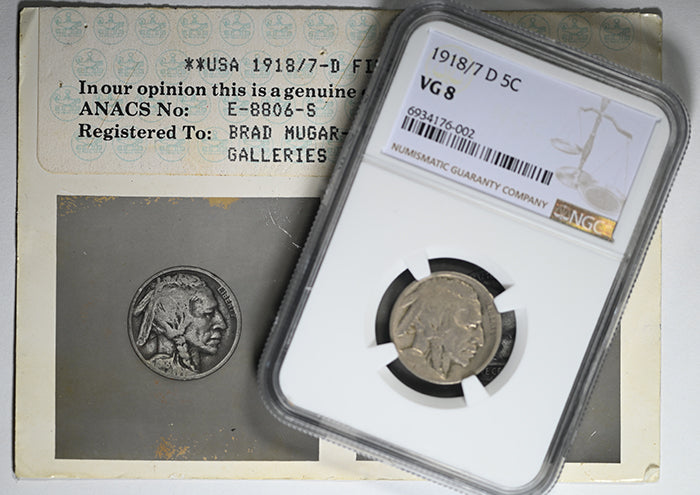 1918/7-D Buffalo Nickel 5C NGC VG8 with Original 1982 ANA Certification