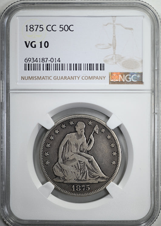 1875-CC Liberty Seated Half Dollar 50C NGC VG10