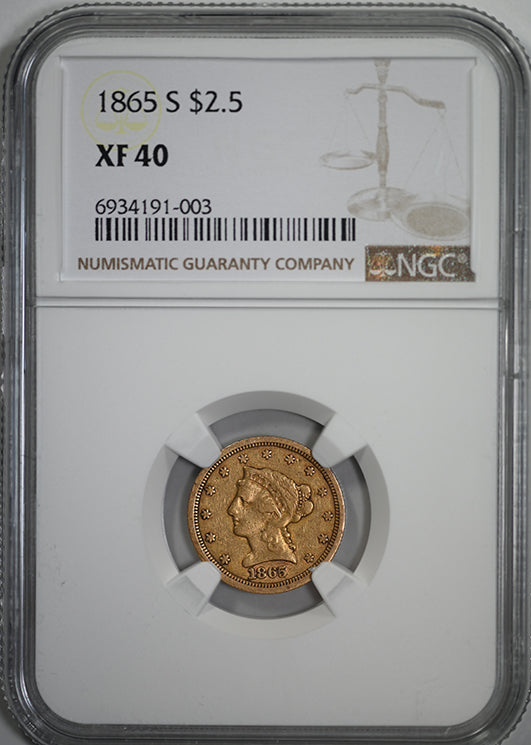 1865-S Liberty Head Gold Quarter Eagle $2.50 NGC XF40