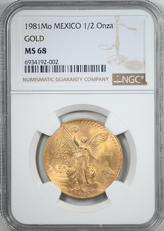 1981 Mo Mexico Gold 1/2 Onza NGC MS68