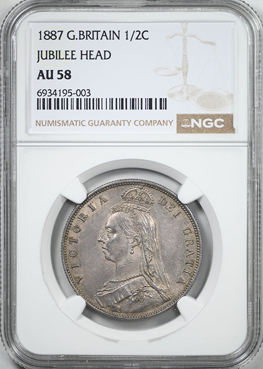 1887 Great Britain 1/2C Crown Jubilee Head NGC AU58