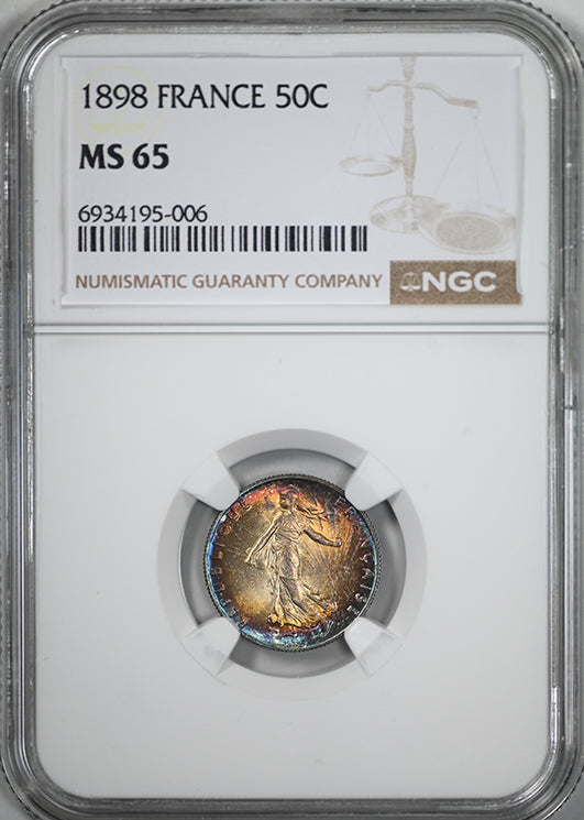 1898 France 50C Centimes NGC MS65 - TONED!