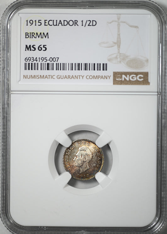 1915 Ecuador 1/2D Decimo Birmm NGC MS65 - TONED!