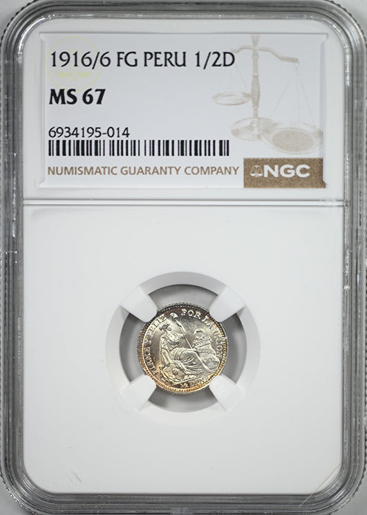 1916/6 FG Peru 1/2D Dinero NGC MS67