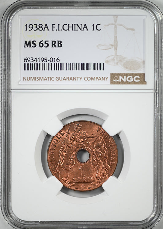 1938 A F.I. China French Indo-China 1C Cent NGC MS65RB