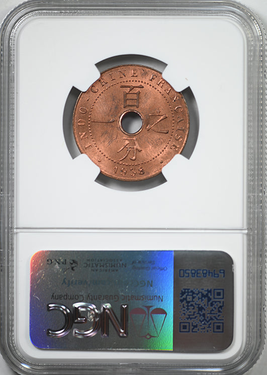 1938 A F.I. China French Indo-China 1C Cent NGC MS65RB