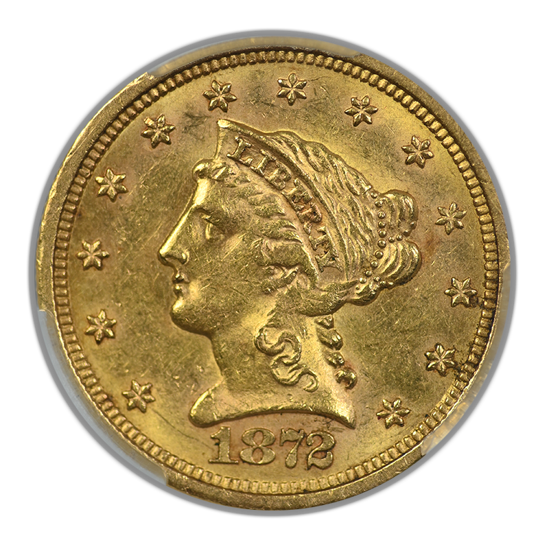 1872-S Liberty Head Gold Quarter Eagle $2.50 CAC AU58