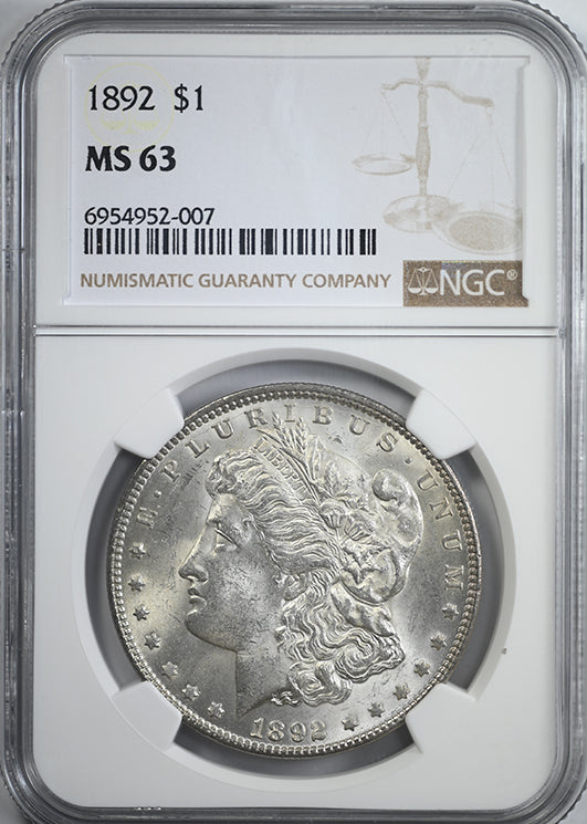1892 Morgan Dollar $1 NGC MS63 Obverse Slab