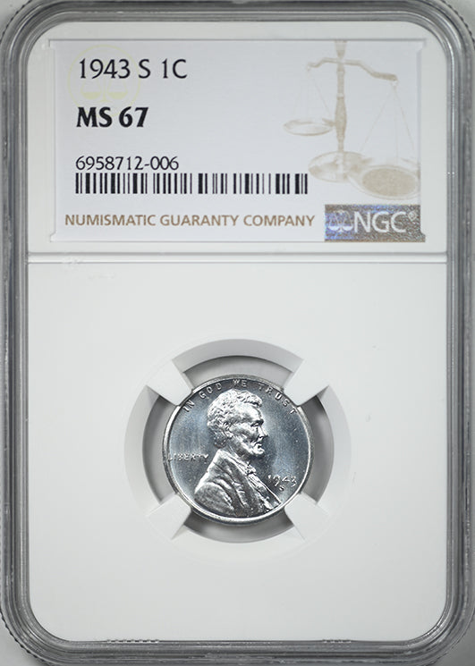 1943-S Steel Lincoln Wheat Cent 1C NGC MS67