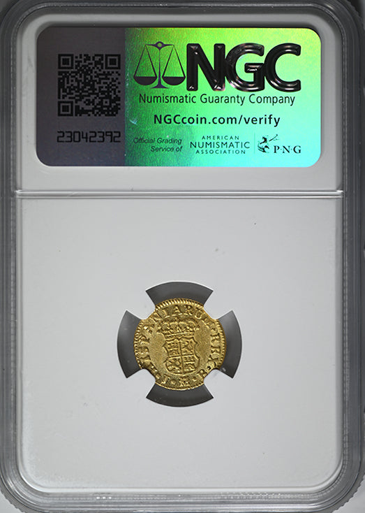 1757 M JB Spain Gold 1/2E Escudo NGC AU55