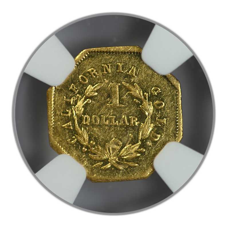 1871 Octagonal California Fractional Gold Liberty Head Dollar G$1 NGC MS60PL BG-1109 - Prooflike Reverse