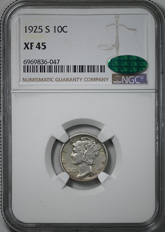 1925-S Mercury Dime 10C NGC XF45 CAC