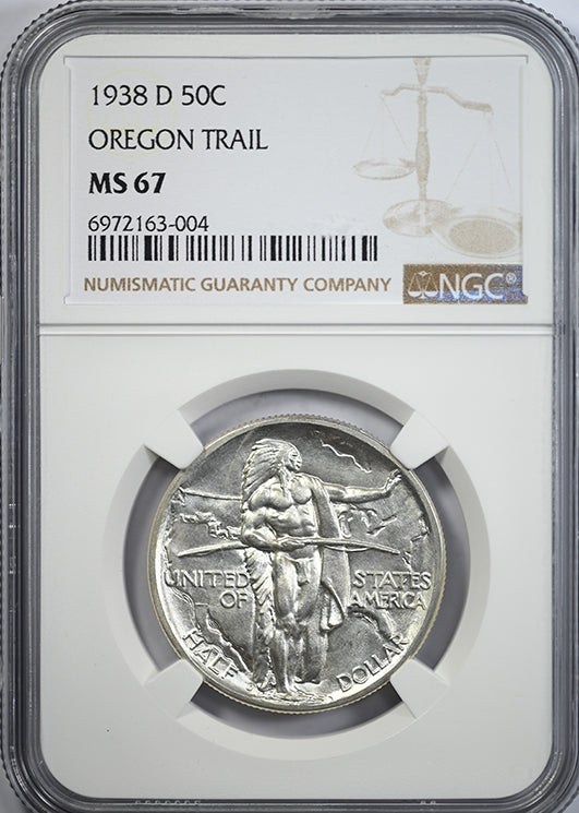 1938-D Oregon Trail Classic Commemorative Half Dollar 50C NGC MS67 Obverse Slab