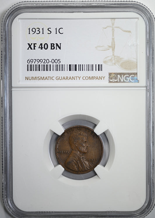 1931-S Lincoln Wheat Cent 1C NGC XF40BN