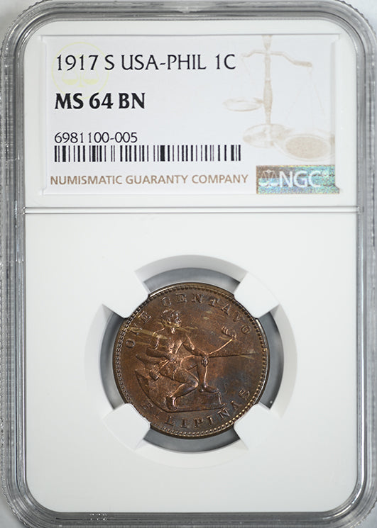 1917-S USA Philippines 1C Centavo NGC MS64BN