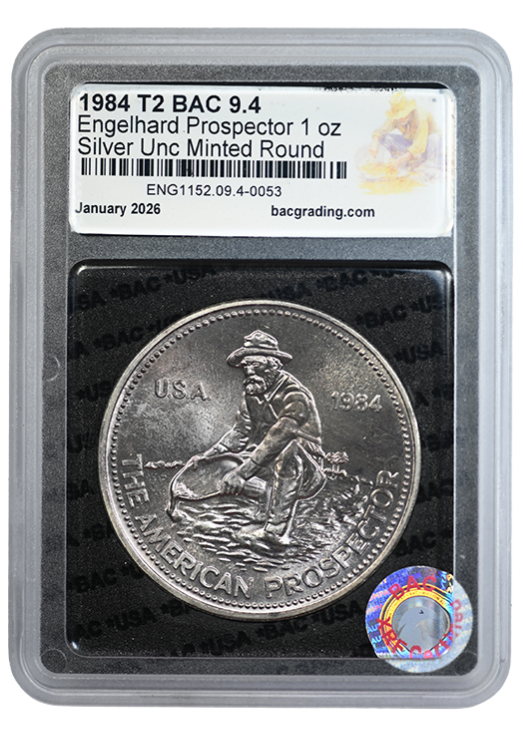 1984 Engelhard Prospector Type 2 1oz Silver Round BAC 9.4