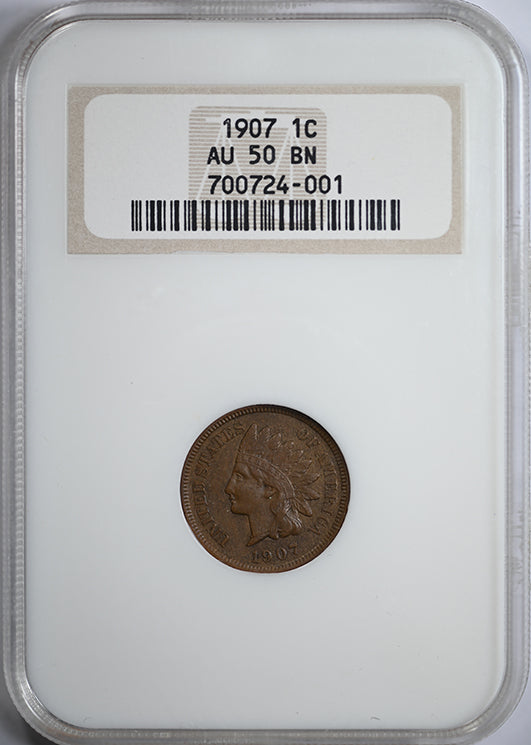 1907 Bronze Indian Head Cent 1C NGC Fatty AU50BN Obverse Slab