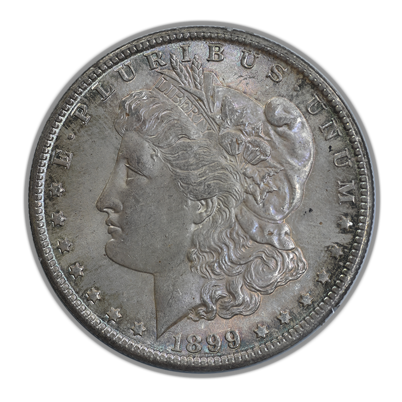 1899-O Morgan Dollar $1 PCGS Rattler MS63 Gold CAC Obverse