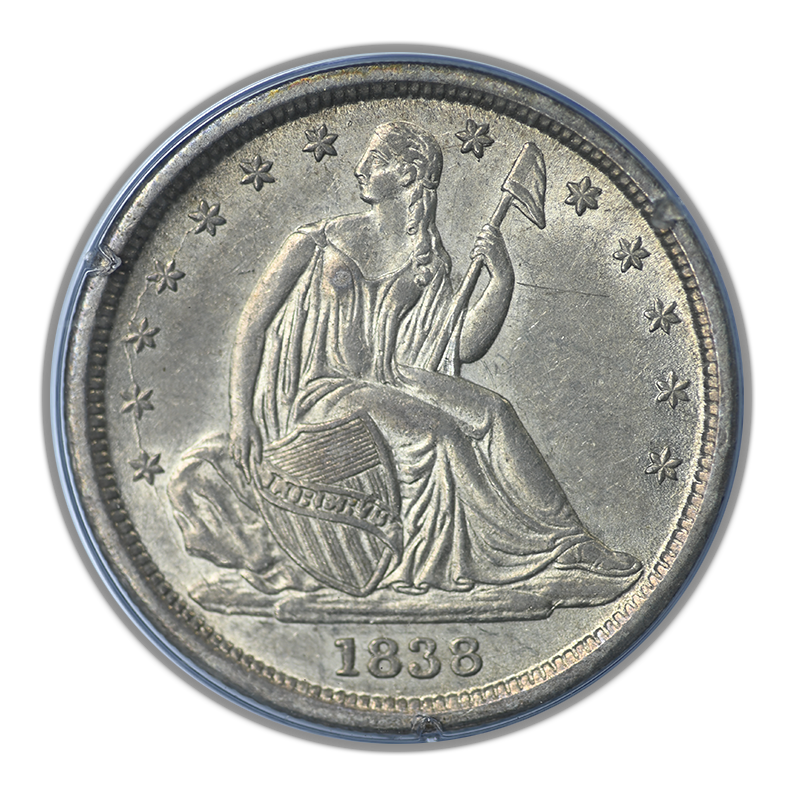 1838 Liberty Seated Dime 10C PCGS Rattler AU55 CAC - Small Stars