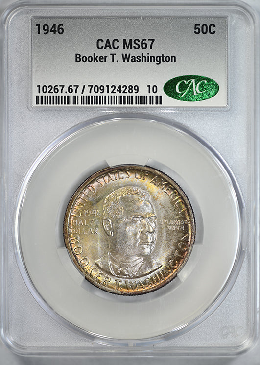 1946 Booker T. Washington Classic Commemorative Half Dollar 50C CAC MS67 - TONED!