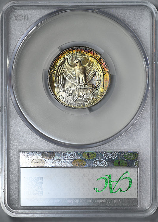 1947 Washington Quarter 25C CAC MS65 - RAINBOW TONED!