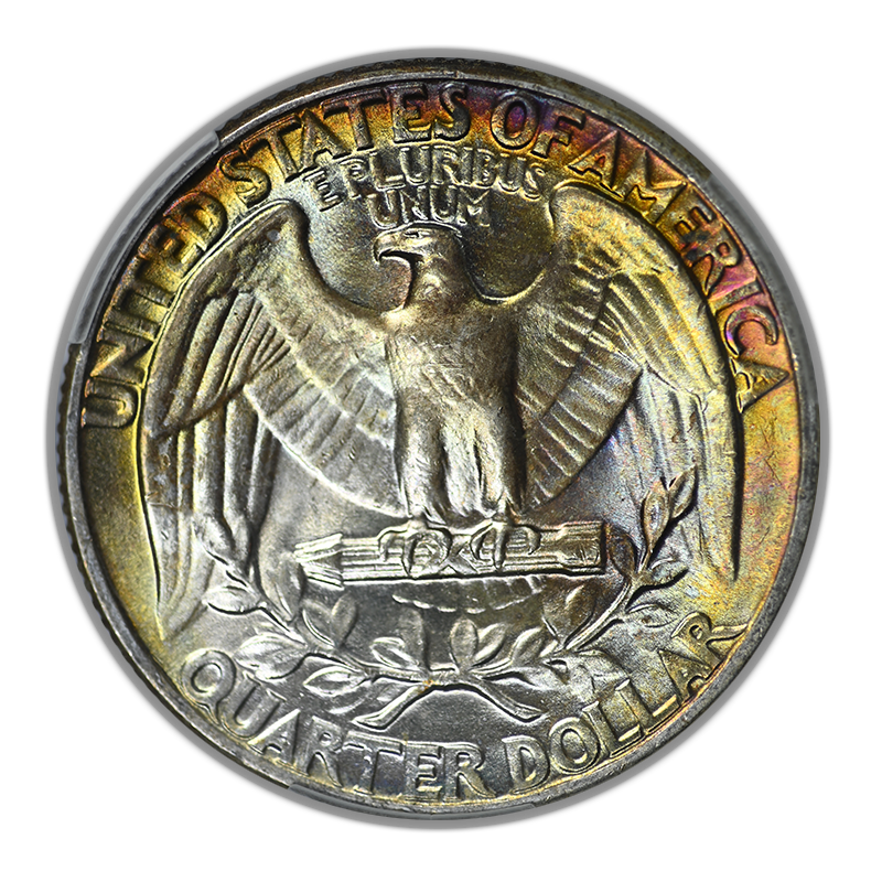 1947 Washington Quarter 25C CAC MS65 - RAINBOW TONED!