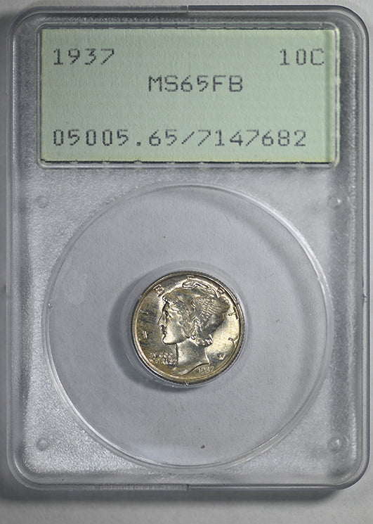 1937 Mercury Dime 10C PCGS Rattler MS65FB - Full Bands