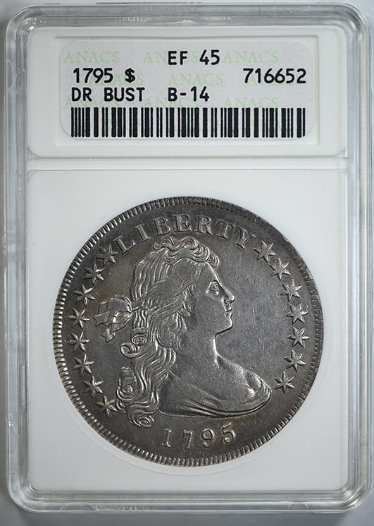 1795 Draped Bust Dollar $1 ANACS Soapbox XF45 B-14 - TONED!
