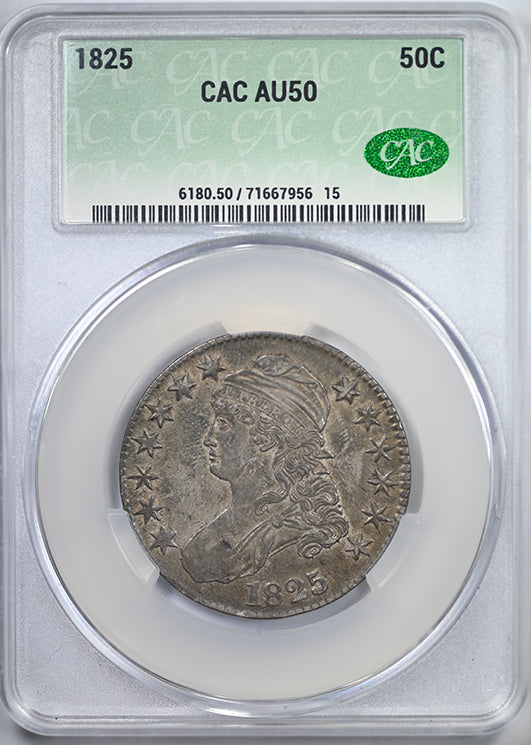 1825 Capped Bust Half Dollar 50C CAC AU50