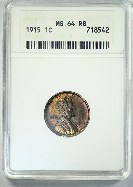 1915 Lincoln Wheat Cent 1C ANACS Soapbox MS64RB - TONED!