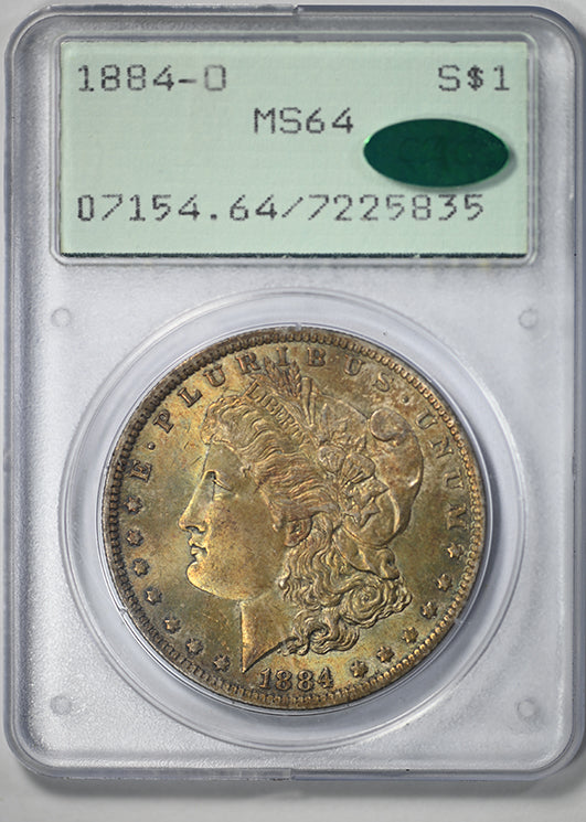 1884-O Morgan Dollar $1 PCGS Rattler MS64 CAC - TONED!