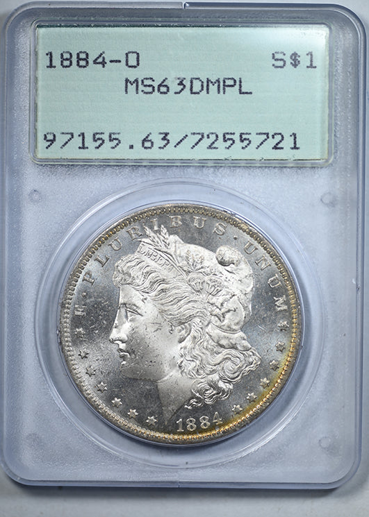 1884-O Morgan Dollar $1 PCGS Rattler MS63DMPL &nbsp;- Deep Mirror Prooflike