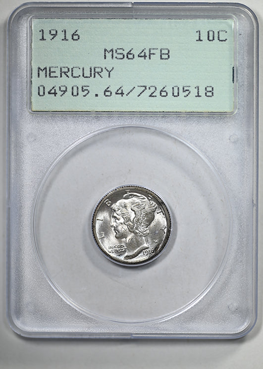 1916 Mercury Dime 10C PCGS Rattler MS64FB - Full Bands