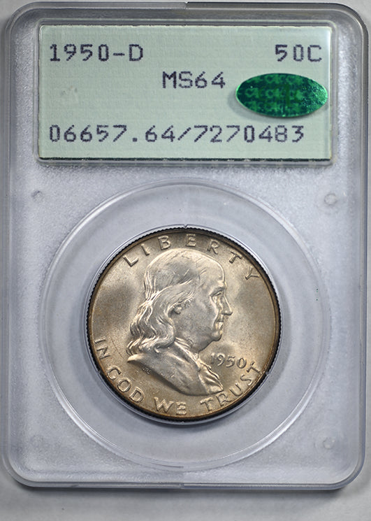 1950-D Franklin Half Dollar 50C PCGS Rattler MS64 CAC