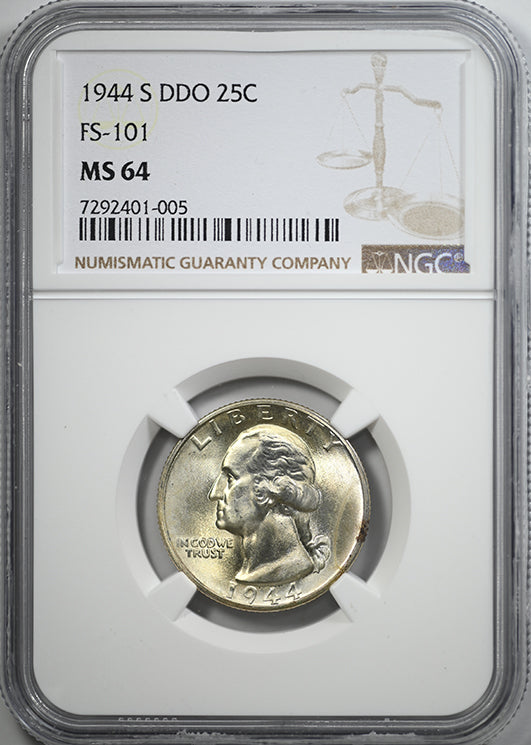 1944-S Double Die Obverse Washington Quarter 25C NGC MS64 DDO FS-101