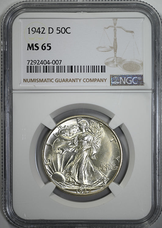 1942-D Walking Liberty Half Dollar 50C NGC MS65