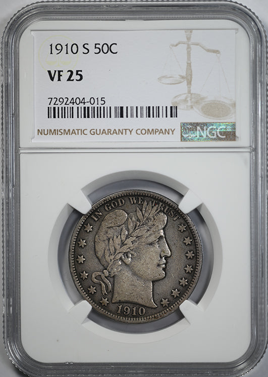 1910-S Barber Half Dollar 50C NGC VF25 Obverse Slab