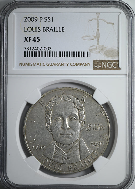 2009-P Louis Braille Commemorative Silver Dollar $1 NGC XF45