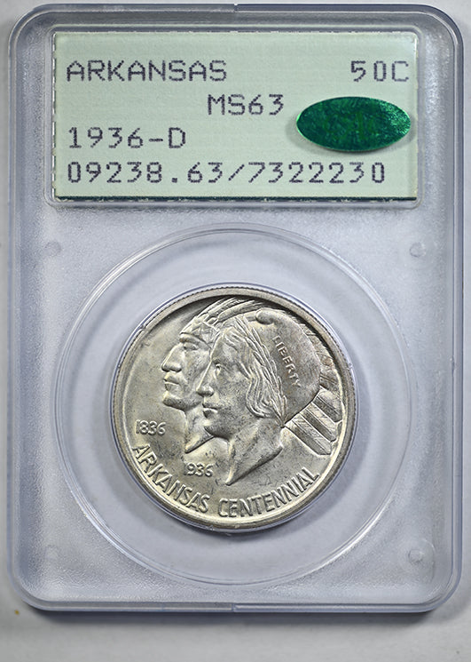 1936-D Arkansas Classic Commemorative Half Dollar 50C PCGS Rattler MS63 CAC