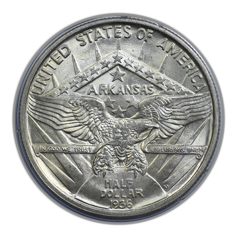 1936-D Arkansas Classic Commemorative Half Dollar 50C PCGS Rattler MS63 CAC