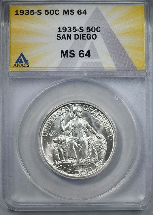 1935-S San Diego Classic Commemorative Half Dollar 50C ANACS MS64