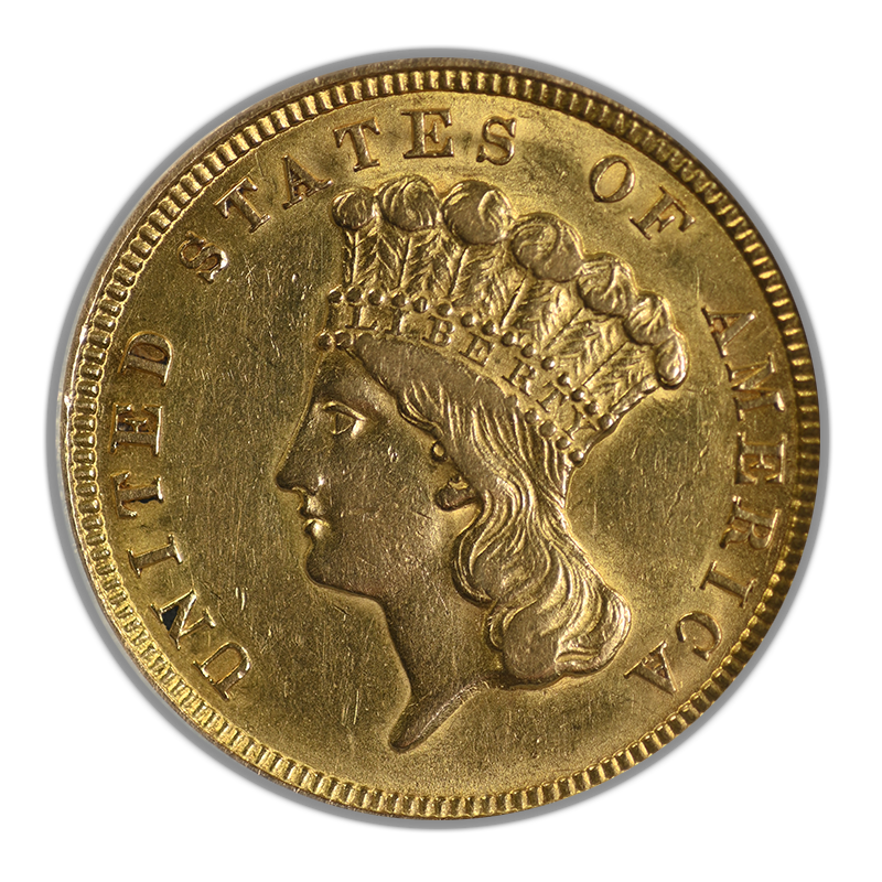 1854 Indian Princess Gold Three Dollar Piece $3 ANACS AU50 Obverse